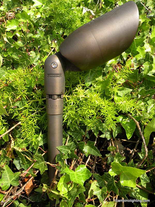 All Gambino Custom landscape lighting systems feature our proprietary brand of fixtures which prominently display our logo